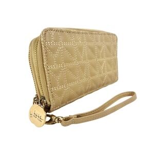 Nicole Miller New York Tan Quilted Double Zip Wristlet Wallet Organizer Tan